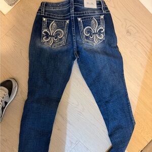 Miss Me Dark Blue Skinny Jeans with Silver Embellishments
